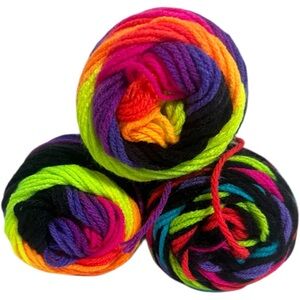 Yarn 3 Redheart super saver Neon black, stripes 236 yards, Medium weight acrylic